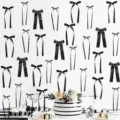 Zwarte satin lint strikken set, elegante wanddecoratie en feestaccessoires voor feestdagen. - 45-delige set / Zwart