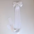 Extra large white satin bow hair clip with long streamers, sweet Korean style hair accessory variant. - Duckbill Hair Clips / White