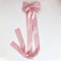 Pink satin long ribbon bow hair clip, sweet Korean style elegant hair accessory for women. - Duckbill Hair Clips / Nude Pink