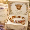Highland cow charm bracelet with crystal beads in a floral gift box - Highland Cow Bracelet Gift Box Set