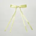 Elegant light yellow satin bow hair clip with long streamers sweet cute ribbon hairpin for women. - Polyester Material: Light Yellow