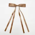 Brown satin ribbon bow hair clip with double streamers, sweet duckbill hair accessory for women. - Polyester Material: Light Coffee