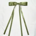 Olive green satin ribbon bow hair clip with long streamers, sweet elegant hair accessories. - Polyester Material: Army Green