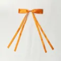 Orange polyester ribbon bow hair clip with double trailing tails, sweet cute hair accessory. - Polyester Material: Orange Red