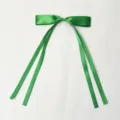 Green satin ribbon bow hair clip with long streamers, sweet elegant duckbill hair accessory. - Polyester Material: Emerald Green