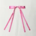 Pink ribbon bow hairpin with double streamers, sweet variant 2.5cm polyester hair clip. - Polyester Material: Rose Pink