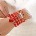 Set de 6 pulseras rojas apilables con dijes de corazón y cuentas LOVE San Valentín - Rojo Estilo 3