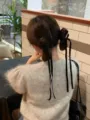 Long ribbon bow hair clip for women, sweet Y2K balletcore hair accessories for elegant styling. - Black