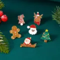 Detailed close-up of a cartoon alloy Christmas brooch set featuring Santa Claus. - 6 Pieces/Pack / Christmas Element Collection 2 (BC26Y0009-2)