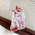 Pinza para el pelo de gato persa nacarada hecha a mano con acabado jaspeado rosa y blanco - Estilo de Gato Persa