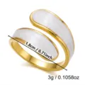 Detailed view of gold plated oval ring with white inlay and size measurement info - 1.8cm / White Mother of Pearl Geometric