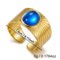 Detail view showing dimensions of a wide gold stainless steel ring with blue stone - 1.8cm / Wide Blue Stone Textured