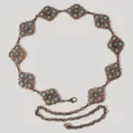 Cintura a catena vintage in metallo con fiori e pietre turchesi per abiti - Stile Collegato Floreale Perla Blu Bronzo (27)
