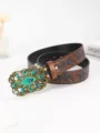 Vintage Western style women's belt with ornate blue turquoise buckle and floral strap - 100cm / Rainbow
