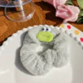 Ugly-cute grey-green plush monster hair scrunchie with funny big bulging eyes decor - Sausage Mouth Green