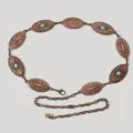Dettaglio cintura a catena in metallo vintage con decorazioni in pietra turchese - Stile Turchese Intagliato Cavo Rame Rosso (25)