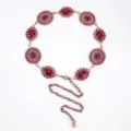 Elegante cintura a catena vintage in rame con medaglioni di pietre ovali rosse per le donne - Stile Girasole Pietra Rossa Opaca Bronzo (21)