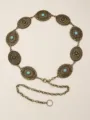 Cintura a catena vintage in ottone antico con medaglioni ovali e pietre turchesi - Stile Floreale Turchese Bronzo Vintage (15)
