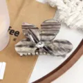 Elegant grey marble acetate flower hair claw clip with a sparkling rhinestone center - 9.5cm / Starry Gray