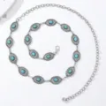 Dettaglio cintura a catena metallica bohémien con pietre turchesi e chiusura a moschettone. - Stile Turchese Spirale Argento (20)
