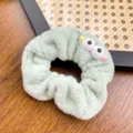 Cute light green plush hair scrunchie featuring a whimsical big eye monster design - Big-eyed Monster Green