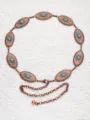Dettaglio di cintura a catena in rame stile western con dettagli incisi in turchese - Stile Ovale Turchese Rame Rosso (9)