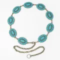 Vue aérienne détaillée d'une ceinture chaîne en métal doré avec pierres turquoise - Style Ovale Turquoise Bronze Antique (14)