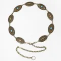 Vintage antique brass chain belt featuring turquoise stone insets on oval plates. - Vintage Relief Turquoise Style (4)