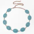 Ceinture chaîne en métal bohème à fleurs turquoise pour robes et pulls - Style Floral Turquoise Bleu-Vert Bronze Antique (11)