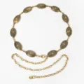 Detailed view of a vintage gold metal chain belt with ornate oval engraved link patterns - Antique Gold Relief Oval Style (2)