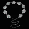 Chaîne de taille vintage bohème en alliage d'argent avec pierres de turquoise - Style Argent Antique Turquoise Bleue (29) / 110cm