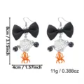 Boucles d'oreilles toile d'araignée Halloween, nœud noir et araignée orange, 8x4cm. - Style Nœud Toile d'Araignée (ER26Y0298-4)
