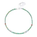 High-quality close-up of Bohemian layered colorful seed bead waist chain with cord - Emerald Green And Gold Style / Green and Gold