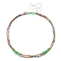 Detailed view of handmade colorful Bohemian seed bead waist chain with green glass accents - Mixed Color Style / Colorful