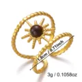 Macro detail of stainless steel tiger eye double layer ring with size and weight info - Vintage Sunburst Tiger Eye Style
