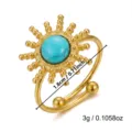 Close-up detail of a vintage turquoise sunburst ring made from gold stainless steel - 1.8cm / Sunburst Turquoise