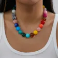 Collana di perle acriliche arcobaleno dopamina con trame miste e perline colorate - NC26Y0294-1