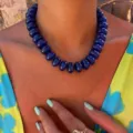 Bohemian dark blue resin beaded necklace for women fashionable collarbone chain - Dark Blue
