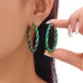 Dazzling green glitter twisted hoop earrings for festive Christmas holiday looks - Green Twisted Hoop (3#ER25Y0269-3)