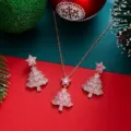 Rosa schimmerndes Weihnachtsbaum Schmuckset mit Halskette und Ohrringen mit Stern - Rosa Strass Halskette Ohrring Set (NC26Y0438)