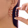 Festive red and white candy cane spiral hoop earrings for Christmas holiday fashion - Red and White Candy Spiral Hoop Earrings (3#ER25Y0269-7)