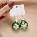 Green Christmas ball earrings with snowflake pattern on white display card - Green Snowflake Print Christmas Ball Earrings (4#ER21Y0620-2)