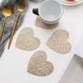 Gold hollow heart PVC coaster set, creative heat-insulation mat for coffee cup, home table decor. - Rose Gold
