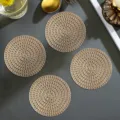 Gold PVC coasters set, round hollow leaf pattern table mats for coffee cups, heat resistant. - Wheat Ear Coaster / 10cm / Gold