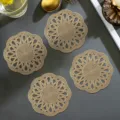 Gold hollow floral round PVC coaster heat insulation cup mat for table dining decor 4pcs - 10cm / Gold