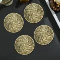 Gold round firework pattern PVC coasters set of four, anti-scald kitchen table mats variant. - Diameter 10cm / Gold