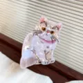 Cute white Persian cat hair claw clip with pearlescent acetate finish for women - Cartoon Cat (Garfield Style)