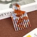 Stylish acetate hair comb with marble pattern, anti-static fine-tooth dressing comb. - Yellow Blue