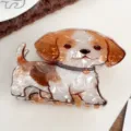 Pinza para el pelo con forma de perro lindo y acabado nacarado marrón y blanco - Beagle