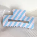 Pinza de pelo de PVC a rayas azul claro y rosa con un diseño cuadrado minimalista de verano - Cuadrado / Azul claro